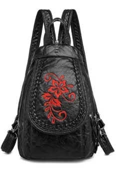 Rucsac dama, E-LY GT367, negru, cu imprimeu rosu imagine