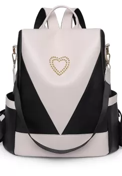 Rucsac dama, Nimue GT2479, antifurt, Negru/Alb imagine