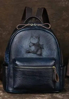 Rucsac dama, Saelis GT3338, piele naturala, Albastru imagine