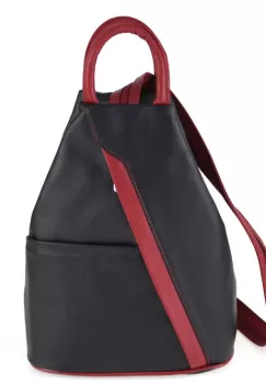 Rucsac pentru dama, Stefania GT1759, piele naturala, negru-rosu imagine