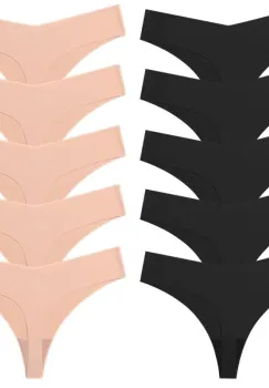 Set 10 perechi de chiloti pentru dama, CH046, Negru/Bej imagine