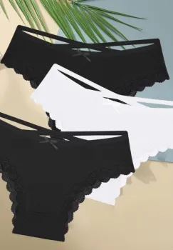 Set 3 perechi de chiloti pentru dama, CH097, Negru/Alb imagine