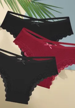 Set 3 perechi de chiloti pentru dama, CH101, Negru/Bordo imagine