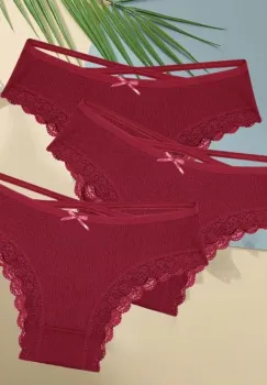 Set 3 perechi de chiloti pentru dama, CH103, Bordo imagine