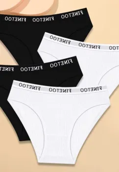 Set 4 perechi de chiloti pentru dama, CH091, Negru/Alb imagine