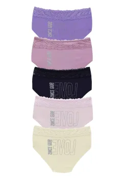 Set 5 perechi de chiloti din bumbac, cu dantela, pentru dama, 32000, Multicolor imagine