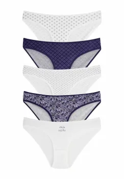 Set 5 perechi de chiloti din bumbac, pentru dama, 33500, Alb/Albastru imagine