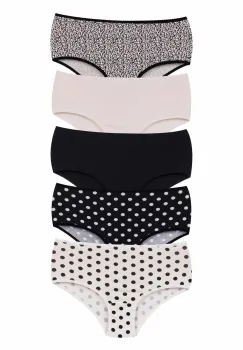 Set 5 perechi de chiloti din bumbac, pentru dama, 43500, Crem/Negru imagine