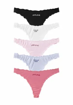 Set 5 perechi de chiloti tanga din bumbac, pentru dama, 28650, Multicolor imagine