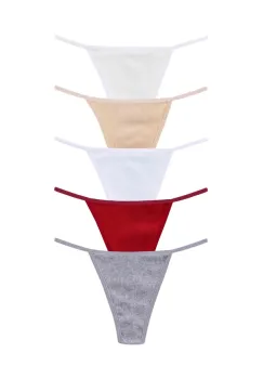 Set 5 perechi de chiloti tanga din bumbac, pentru dama, 29600, Multicolor imagine