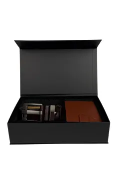 Set cadou pentru barbati, Portofel + Curea, piele naturala, model elegant, Maro, SET11 imagine