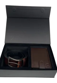 Set cadou pentru barbati, Portofel + Curea, piele naturala, model elegant, Maro, SET3 imagine