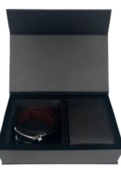Set cadou pentru barbati, Portofel + Curea, piele naturala, model elegant, Negru, SET1 imagine
