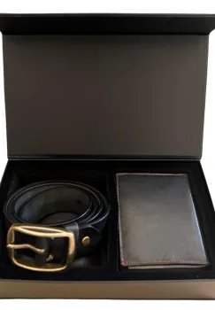 Set cadou pentru barbati, Portofel + Curea, piele naturala, model elegant, SET20, Negru imagine