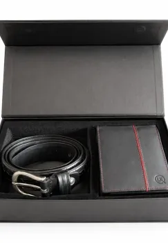 Set cadou pentru barbati, Portofel + Curea, piele naturala, model elegant, SET29, Negru imagine
