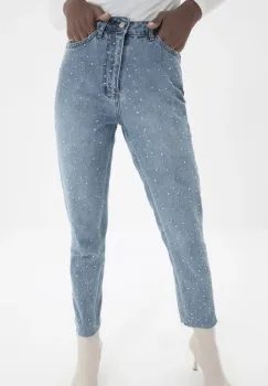 Blugi dama momfit cu strasuri imagine