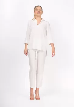 Bluza alba din vascoza cu decolteu in V si guler imagine