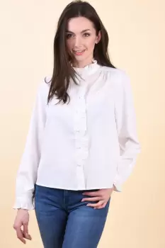 Camasa alba cu volanase si buline imprimeu in tesatura imagine