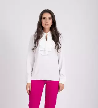 Camasa eleganta alba cu volane la gat imagine