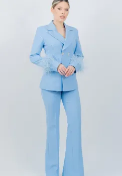 Compleu bleu elegant cu pantaloni evazati imagine