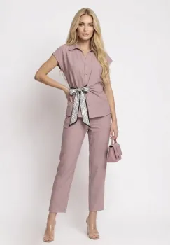 Compleu dama format din doua piese pantaloni vaporosi si camasa cu design deosebit imagine