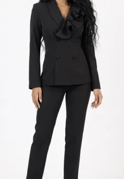 Compleu dama negru format din doua piese sacou prevazut cu design deosebit si pantaloni pana imagine