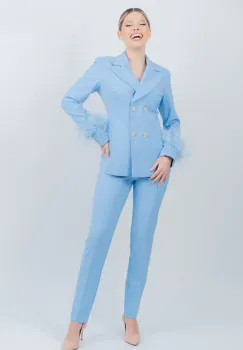 Compleu elegant bleu prevazut cu pantaloni conici imagine