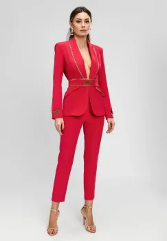 Compleu elegant cu sacou cambrat si pantaloni conici cu talie inalta imagine