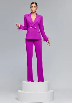 Compleu elegant fucsia cu sacou cambrat imagine