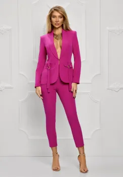 Compleu elegant fucsia format din sacou cambrat si pantaloni conici cu talie inalta imagine