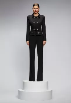 Compleu elegant negru cu pantaloni evazati imagine