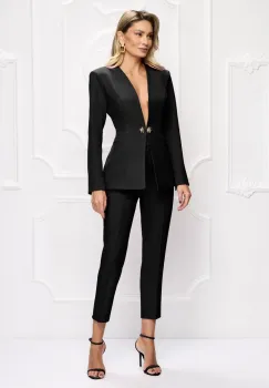 Compleu elegant negru prevazut cu pantaloni conici cu talie inalta imagine