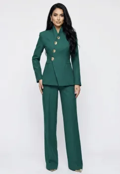 Compleu elegant verde format din doua piese cu pantaloni evazati imagine