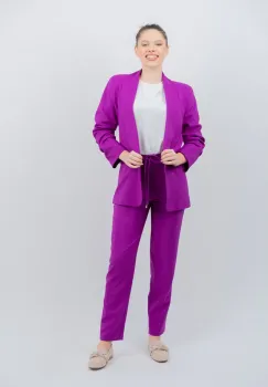 Pantaloni dama mov casual cu buzunare laterale si elastic la talie imagine