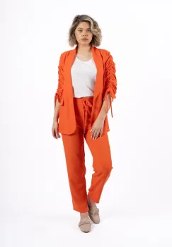 Pantaloni din vascoza cu buzunare laterale si elastic cu snur la talie imagine
