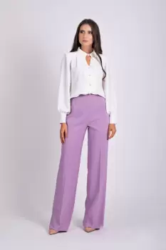 Pantaloni evazati cu talie inalta de culoare lila imagine