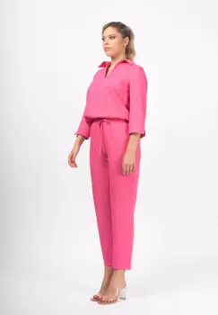 Pantaloni fucsia din vascoza cu buzunare laterale imagine