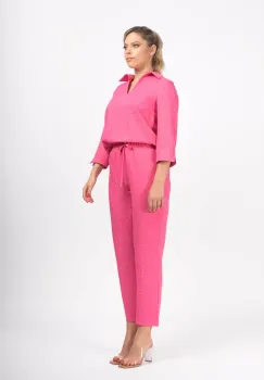 Pantaloni fucsia din vascoza cu buzunare laterale imagine