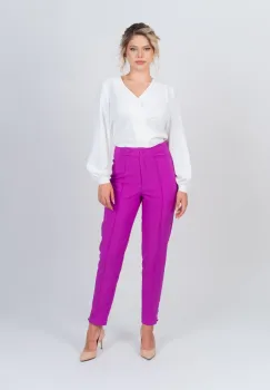 Pantaloni lungi conici la dunga de culoare mov imagine