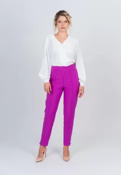 Pantaloni lungi conici la dunga de culoare mov imagine