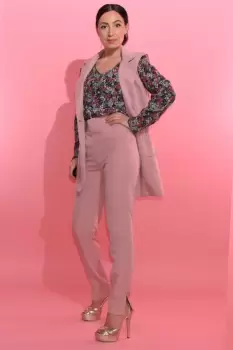 Pantaloni office pana cu talie inalta si buzunare laterale imagine