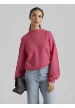 Pulover casual de culoare roz cu maneca bufanta imagine