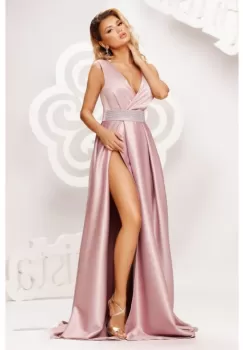 Rochie de ocazie lunga din tafta roz prafuit imagine