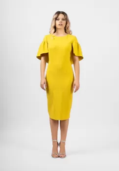 Rochie eleganta mustarie cu maneca scurta imagine