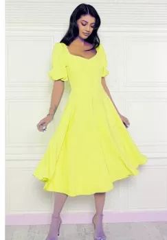 Rochie eleganta vaporoasa in clos cu buzunare laterale si maneca scurta imagine