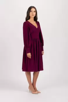 Rochie LaDonna de ocazie clos grena cu nasturi si talie marcata imagine