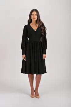 Rochie LaDonna de ocazie clos neagra cu nasturi si talie marcata imagine
