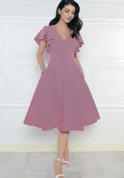 Rochie lila de zi cu buzunare laterale imagine