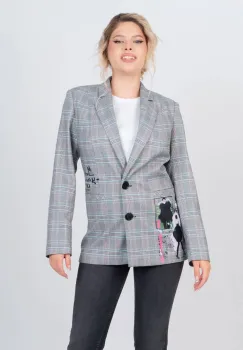 Sacou gri in carouri in nuante de gri albastru si roz imagine