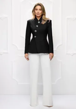 Sacou negru cambra cu nasturi din cristale imagine